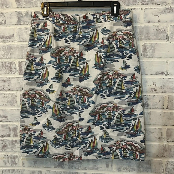 Nine West Sailboat Skirt Linen Pencil Straight Skirt Womens Sz 8 Lined Nautical - Picture 3 of 7